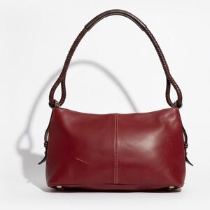 Y2K Fossil Dark Red Leather Shoulder Bag Braided Strap Hobo Purse